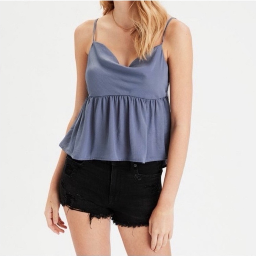 American Eagle Blue Cowl Neck Babydoll Top Small